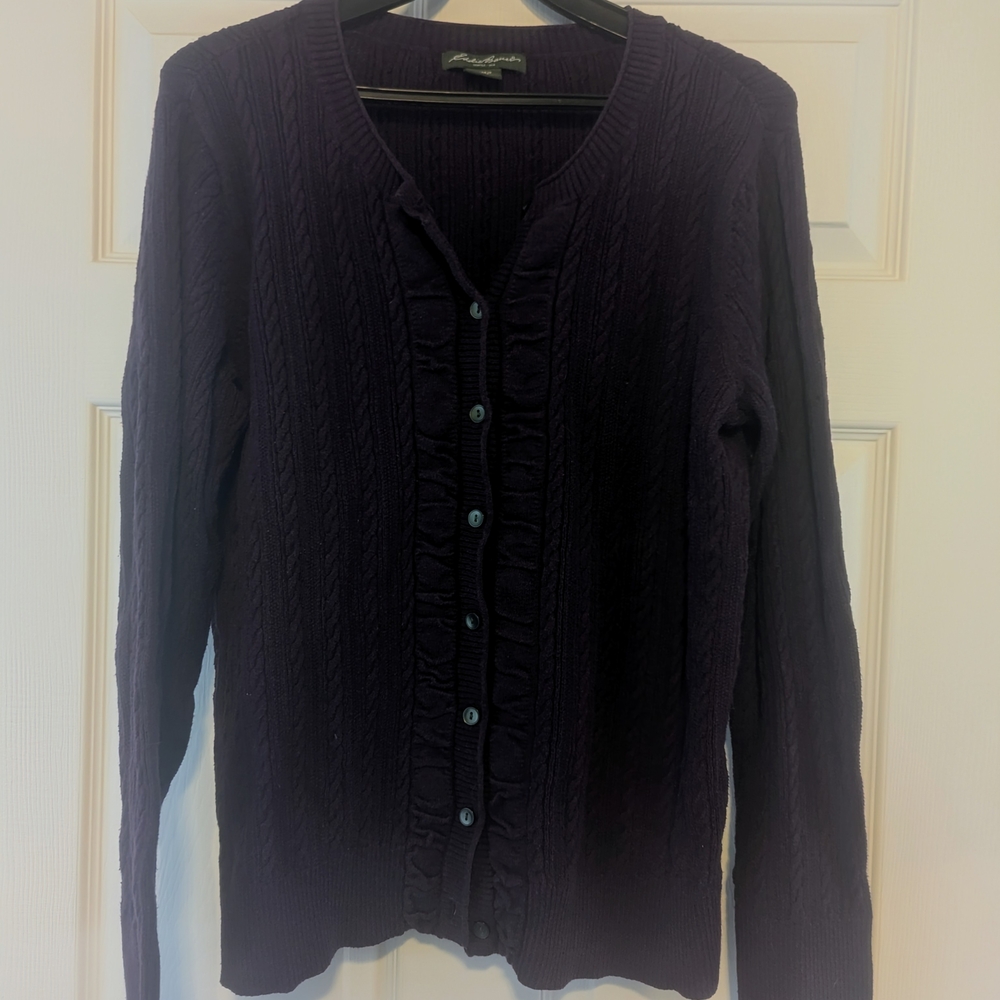 Purple Cable Knit Cardigan Sweater